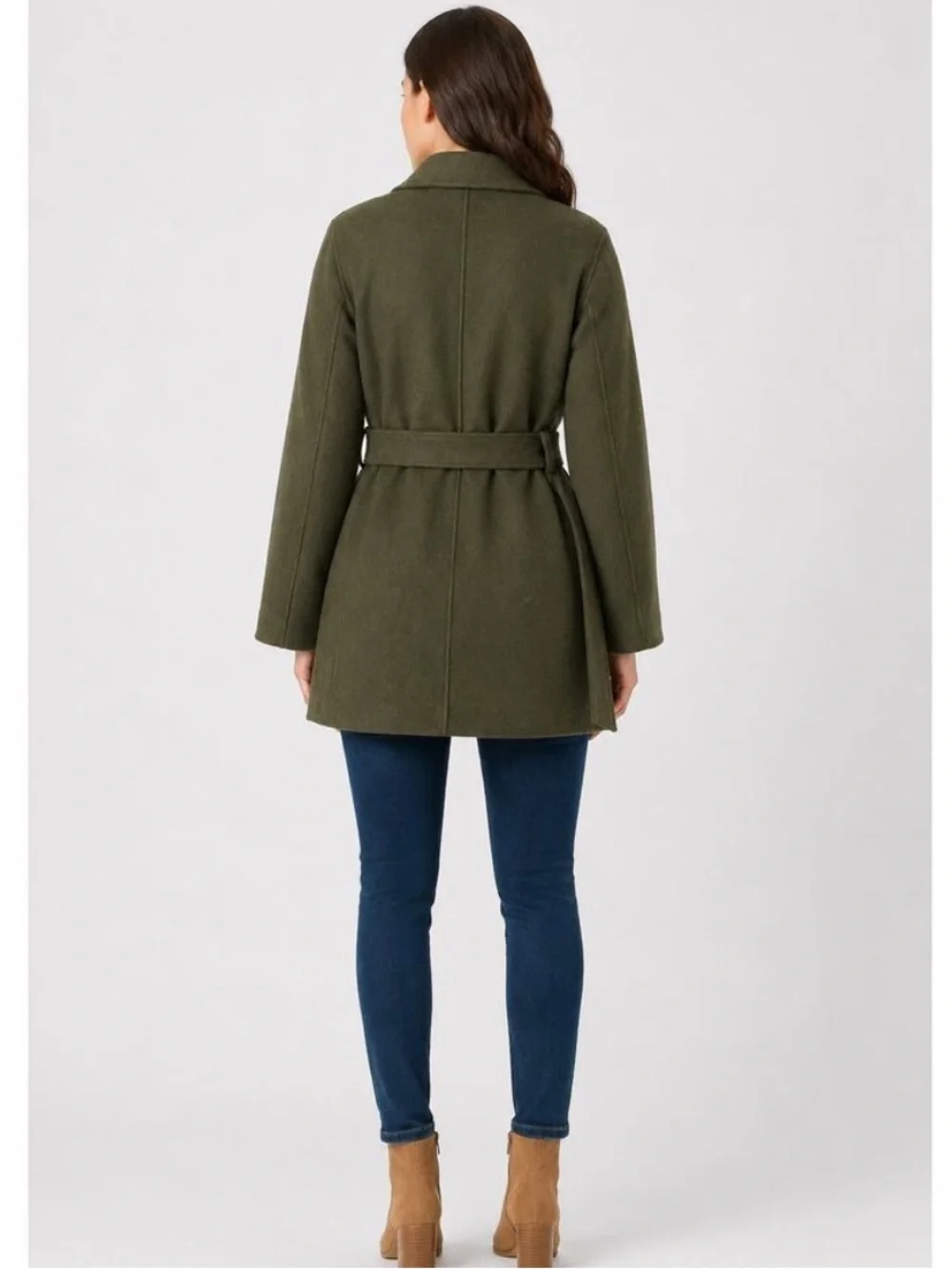 J. Crew Olive Moss Green Boiled Wool Warm Wrap Blazer Coat w Tie Belt Petite XS